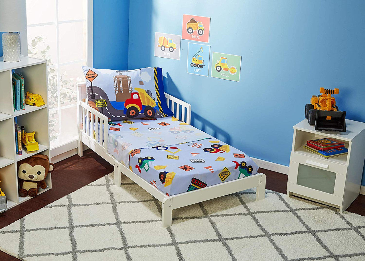 Everyday Kids 4 Piece Toddler Bedding Set - Under Construction