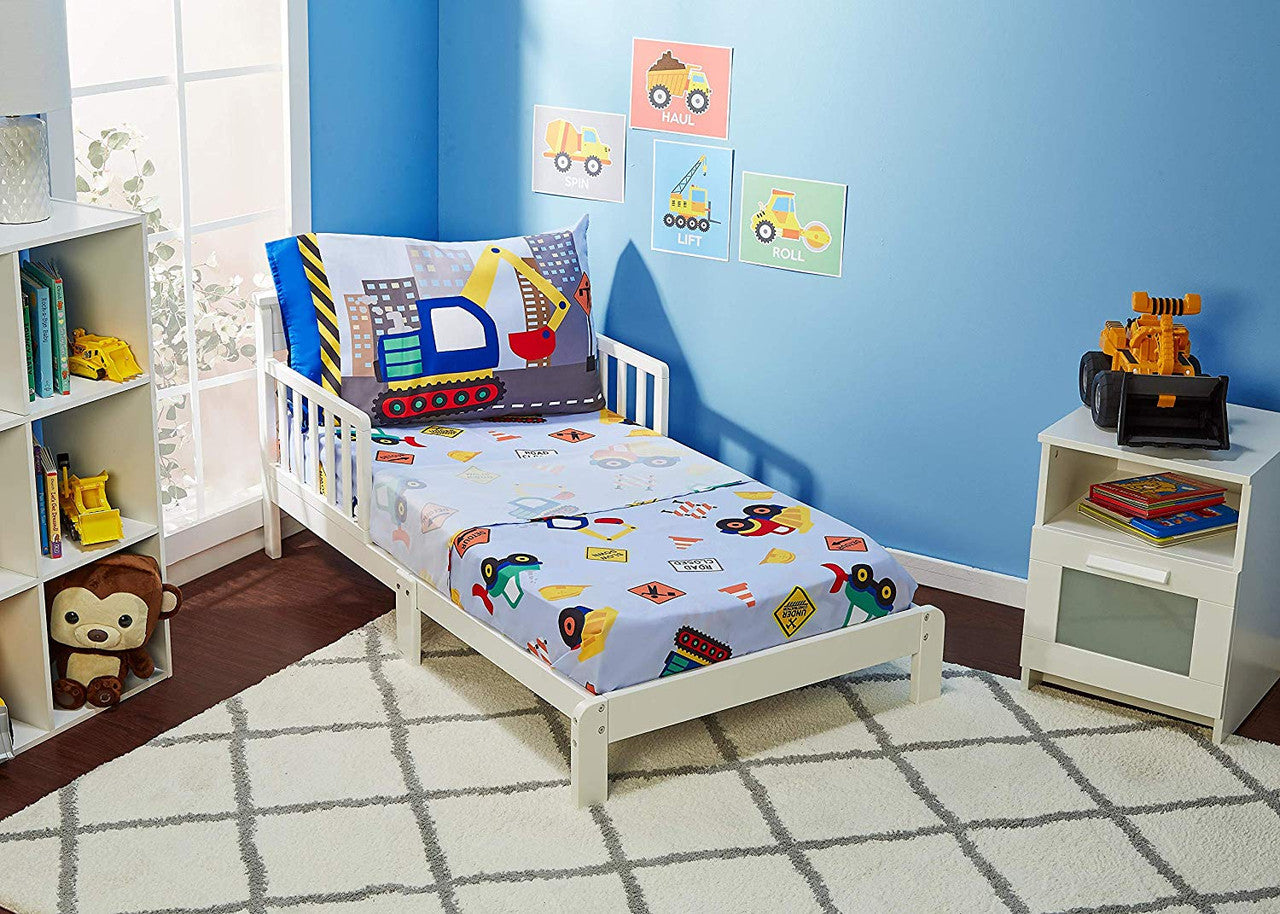 Everyday Kids 4 Piece Toddler Bedding Set - Under Construction