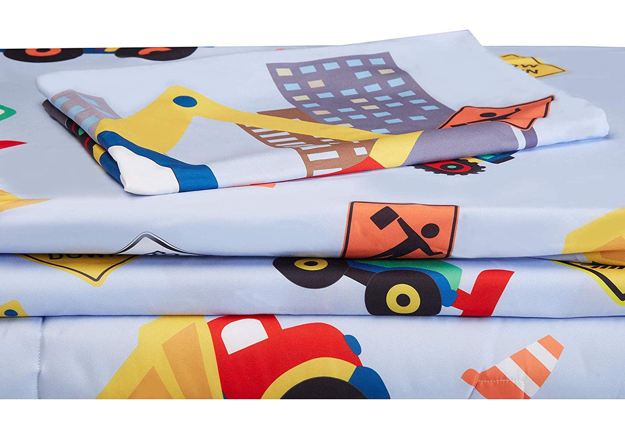 Everyday Kids 4 Piece Toddler Bedding Set - Under Construction