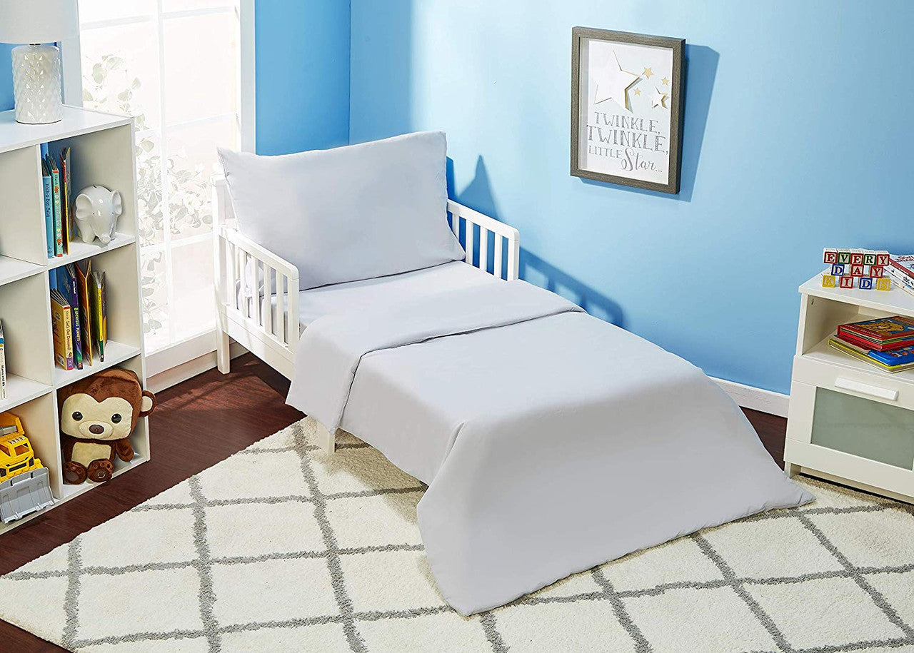 Everyday Kids 4 Piece Toddler Bedding Set - Solid Grey