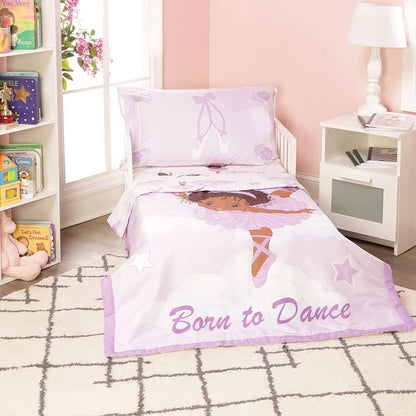 Everyday Kids 4 Piece African American Ballerina Toddler Bedding Set