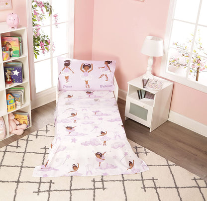 Everyday Kids 4 Piece African American Ballerina Toddler Bedding Set