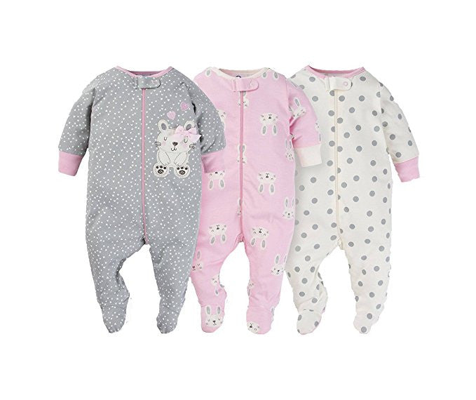 Sleep N Play Sleepers 3Pk (Newborn, Heather Bunny)