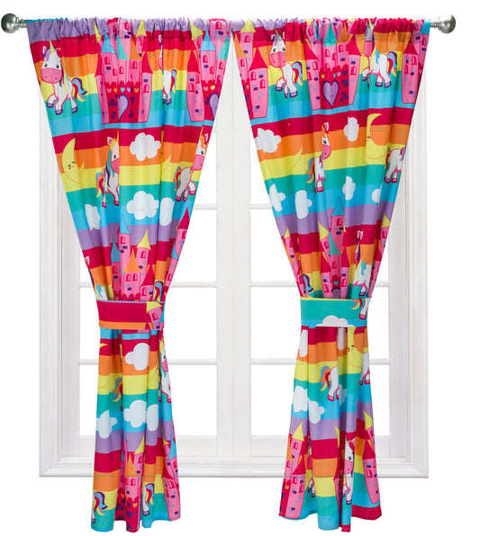 Unicorn Dreams 4 Piece (2 Panels, 2 Tiebacks) Drapes