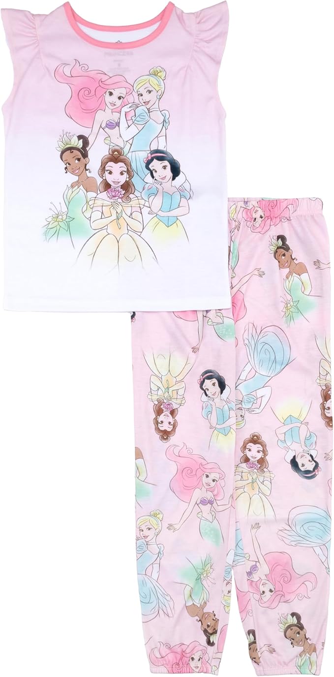Disney Girls' 2-piece Loose-fit Pajama Set, Princess Matching Pajamas