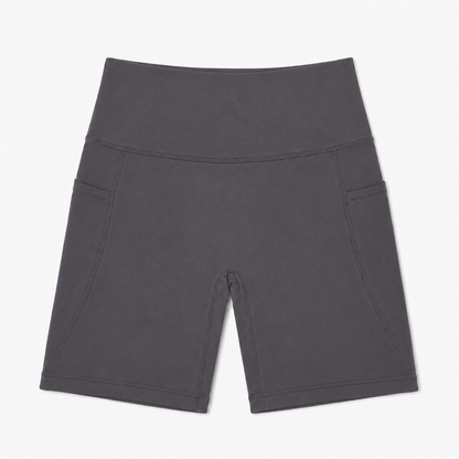 New York Laundry Women's 7-Inch High-Waisted Biker Shorts with Side Pockets, Charcoal Grey