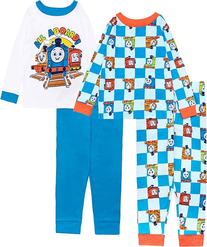 Thomas & Friends Boys' 4-Piece Matching Long-Sleeve Cotton Pajama Set