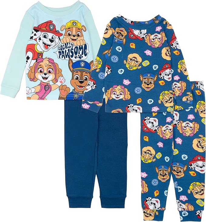Paw Patrol Boys' Pajama Set 4-Piece Cotton Sleepwear Set