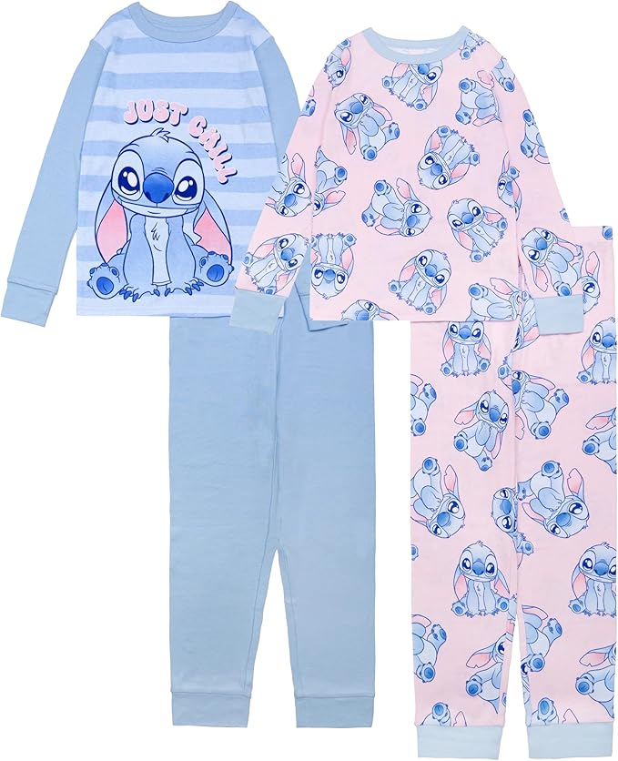 Disney Girls Lilo & Stitch 4-Piece Snug-fit Cotton Pajama Set