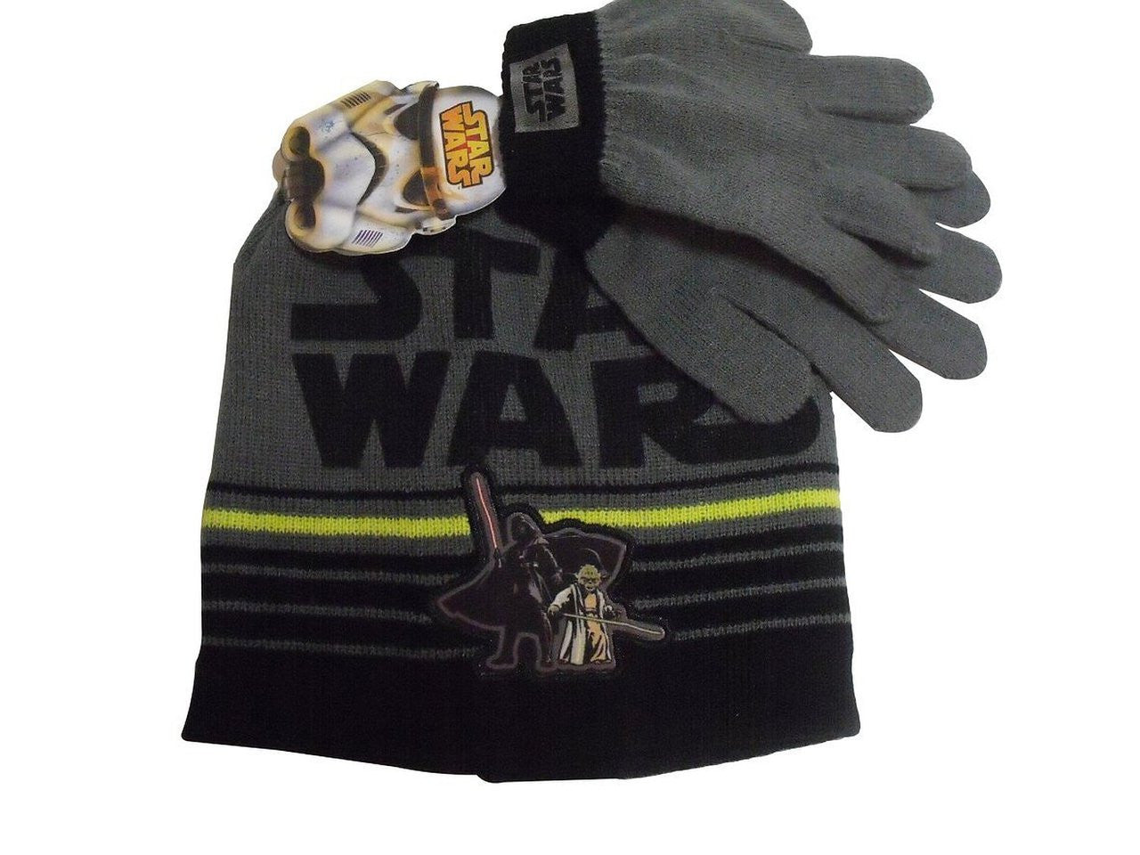 Star Wars Darth Vader Yoda Knit Winter Hat Gloves Set Black Grey