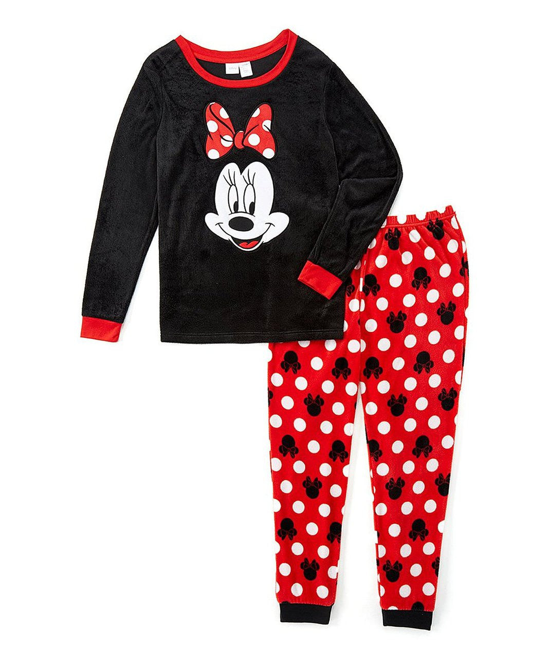 Disney Women's Ladies Minky Pajama Set Minnie Red Bow (Medium)