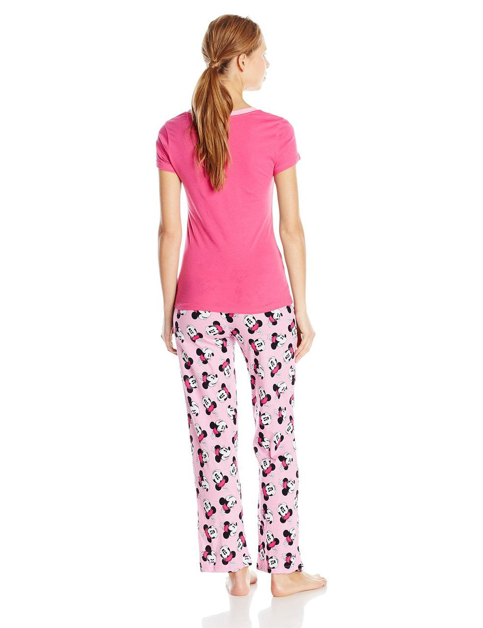 Disney Women's Ladies Knit Pajama Set Minnie, Pink, Medium