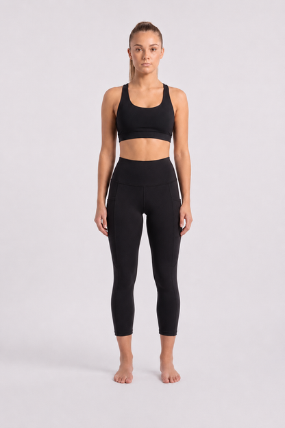 New York Laundry Women's High-Waisted Full Length Leggings with Side Pockets, Jet Black