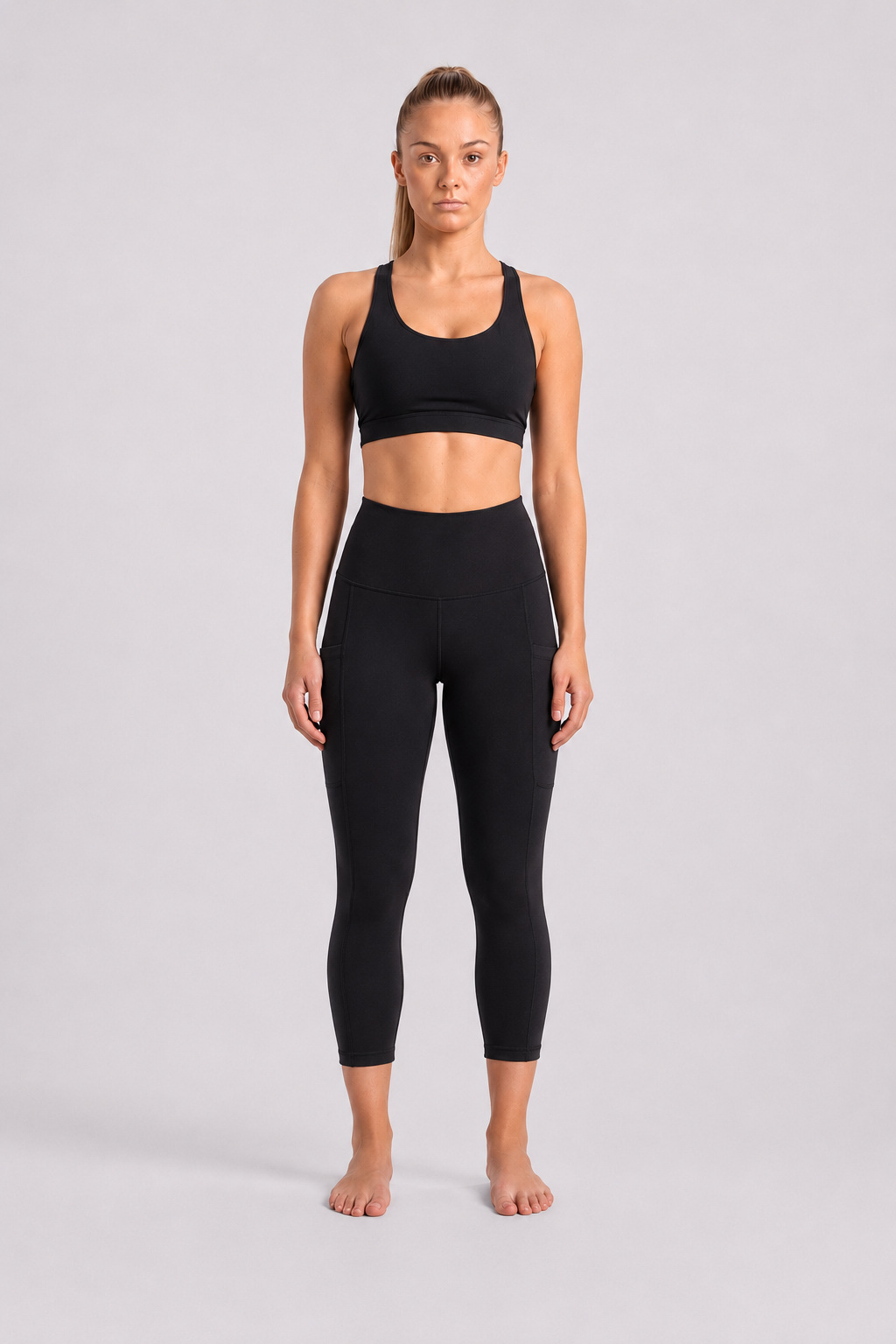 New York Laundry Women's 7/8 High-Waisted Leggings with Side Pockets, Jet Black