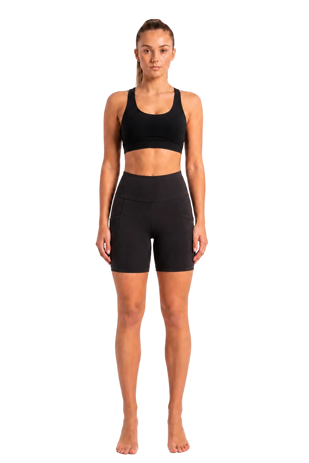 New York Laundry Women's 7-Inch High-Waisted Biker Shorts with Side Pockets, Jet Black