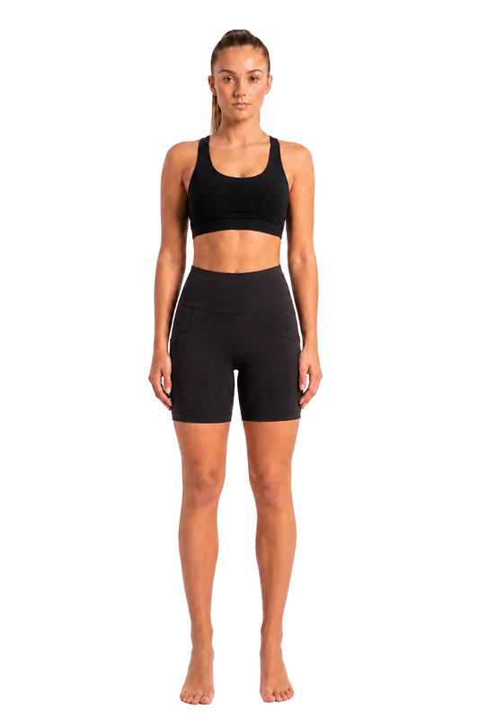 New York Laundry Women's 7-Inch High-Waisted Biker Shorts with Side Pockets, Jet Black