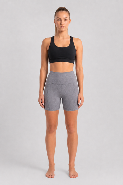 New York Laundry Women's 7-Inch High-Waisted Biker Shorts with Side Pockets, Heather Grey