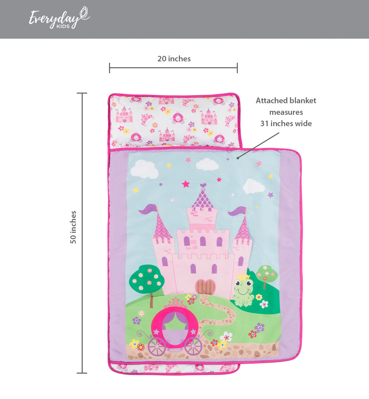 Everyday Kids Toddler Nap Mat with Pillow-Princess Storyland