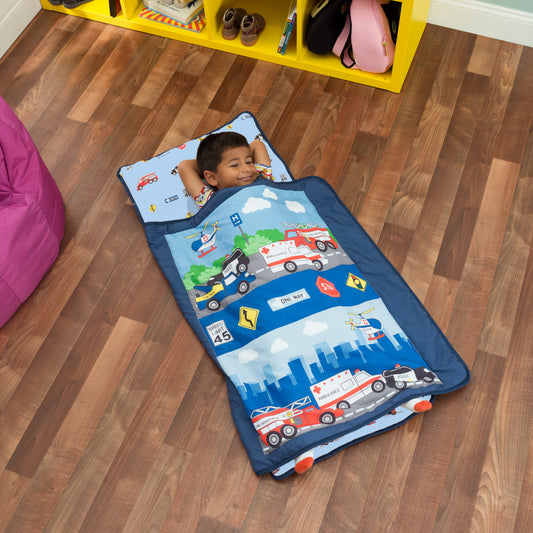 Everyday Kids Toddler Nap Mat with Removable Pillow - Fire Police Rescue