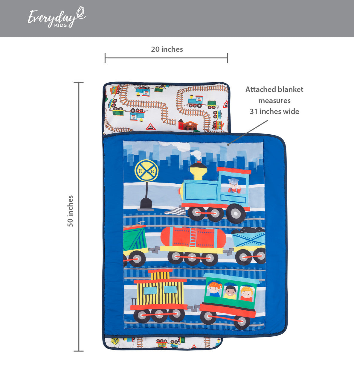 Everyday Kids Toddler Nap Mat with Pillow -Choo Choo Train