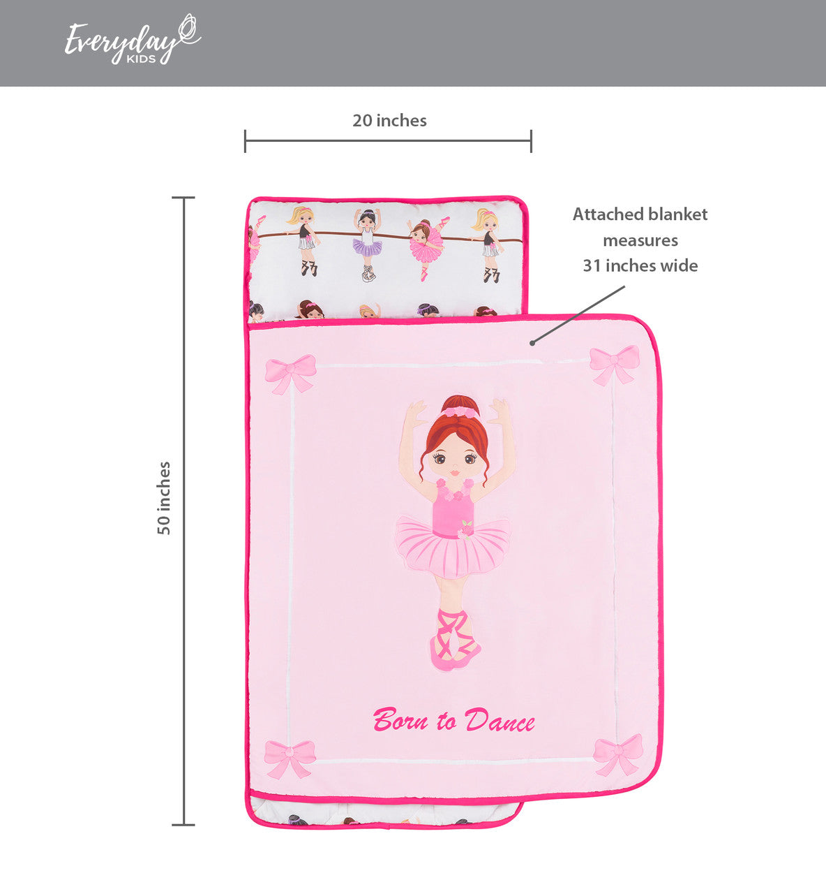 Everyday Kids Toddler Nap Mat with Pillow- Born to Dance
