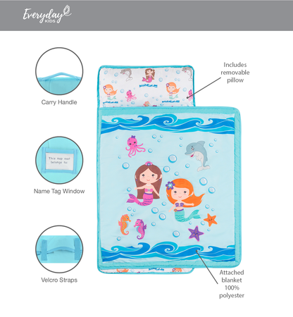 Everyday Kids Toddler Nap Mat with Pillow - Underwater Mermaids