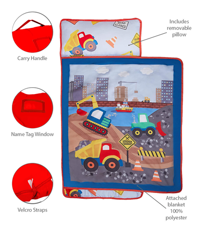 Everyday Kids Toddler Nap Mat with Removable Pillow - Under Construction