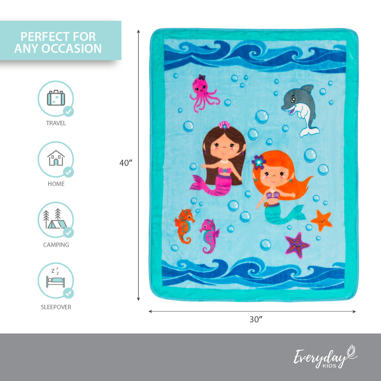 Everyday Kids Toddler Throw Blanket - Mermaids Undersea Adventure