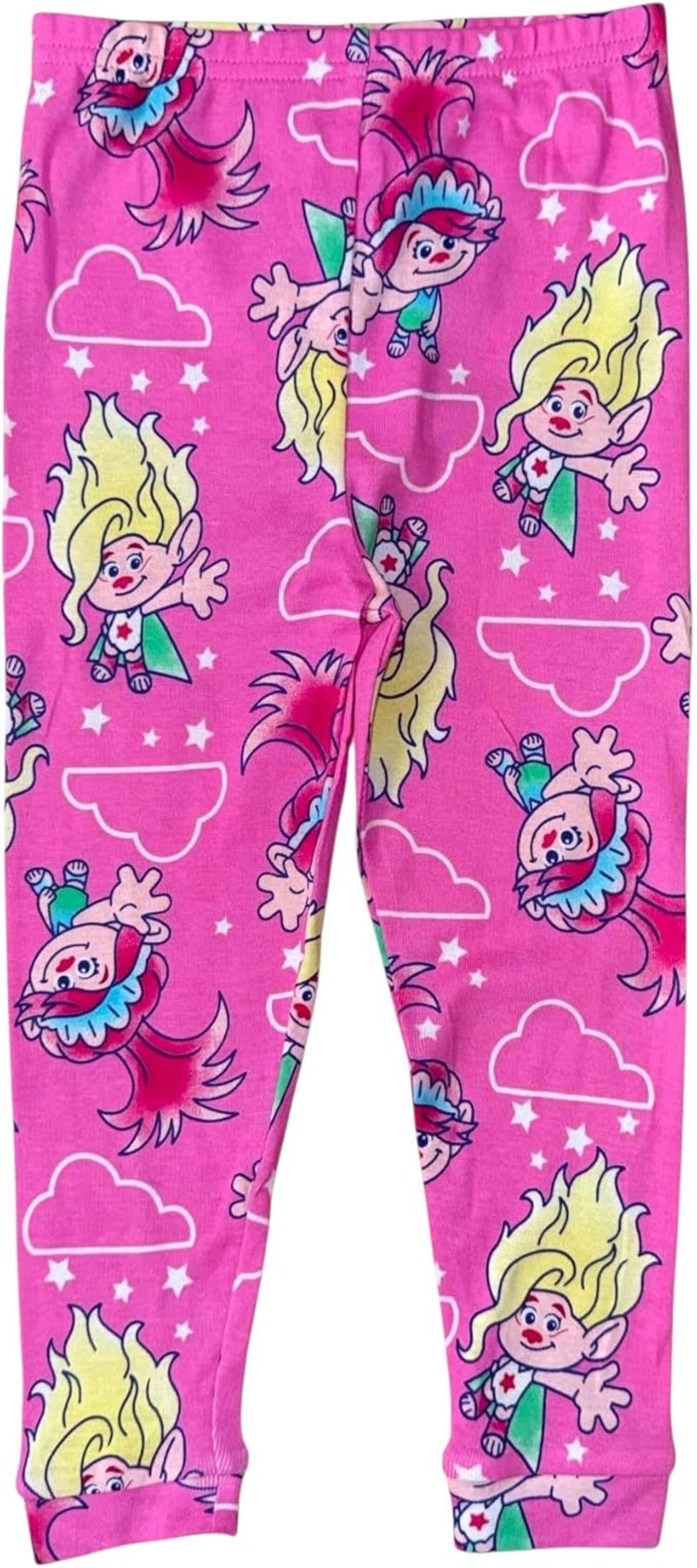DreamWorks Trolls Girls 4-Piece Cotton Pajama Set, Poppy and Viva Graphic Tees with Matching Pants and Shorts, Pink/Blue