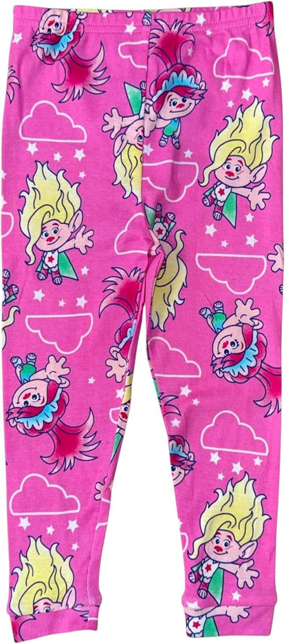 DreamWorks Trolls Girls 4-Piece Cotton Pajama Set, Poppy and Viva Graphic Tees with Matching Pants and Shorts, Pink/Blue