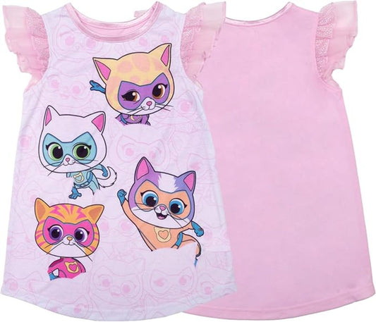 Super Kitties Girls Flutter Sleeve Nightgown, Ginny Buddy Bitsy and Sparks Sleep Dress, Pink,