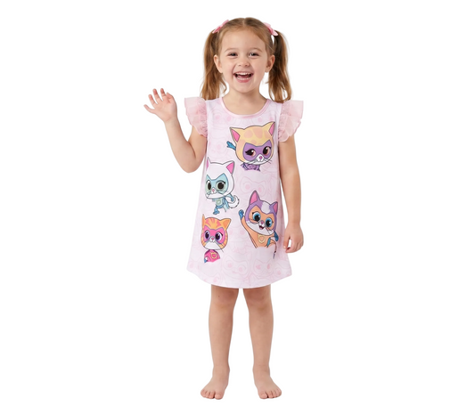 Super Kitties Girls Flutter Sleeve Nightgown, Ginny Buddy Bitsy and Sparks Sleep Dress, Pink,