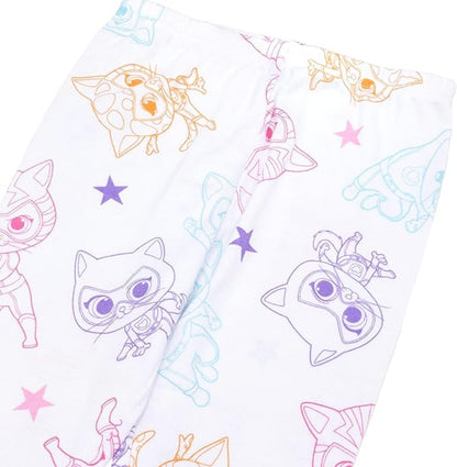 SuperKitties Girls 4-Piece Cotton Pajama Set, Ginny Buddy Bitsy and Sparks Graphic Tees and Matching Pants, Pink/White