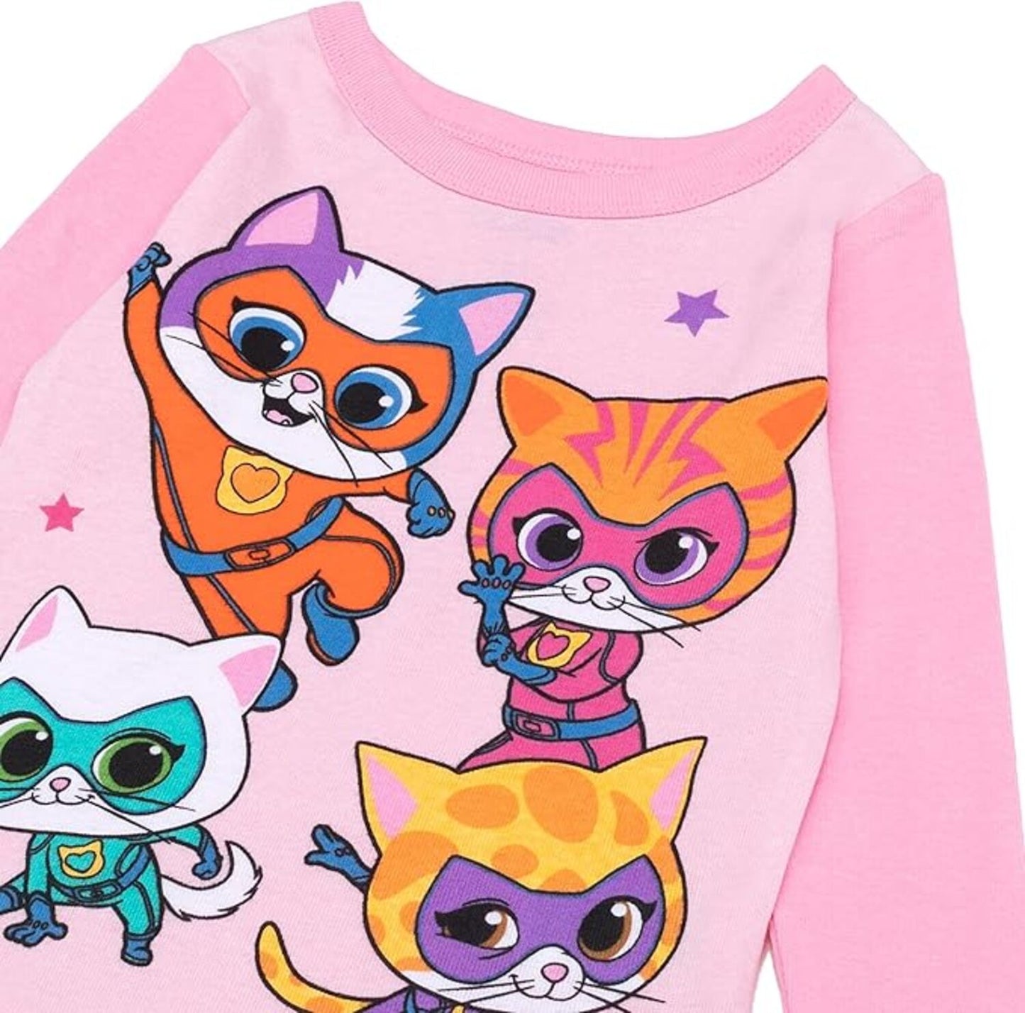 SuperKitties Girls 4-Piece Cotton Pajama Set, Ginny Buddy Bitsy and Sparks Graphic Tees and Matching Pants, Pink/White