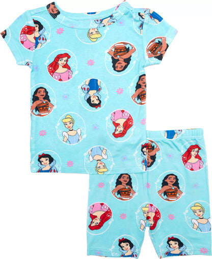 Disney Princess 2 Piece Girls Short Sleeve Pajama Set with Top and Pants
