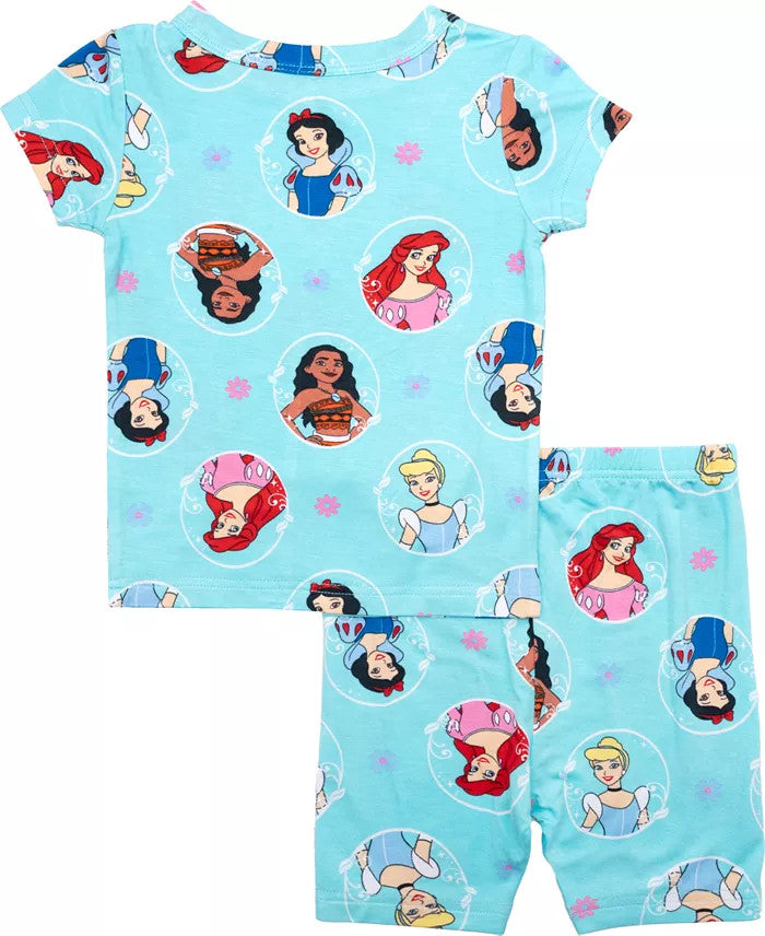 Disney Princess 2 Piece Girls Short Sleeve Pajama Set with Top and Pants