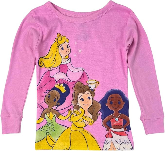 Disney Princess Girls 4-piece Snug-fit Cotton Pajama Set, Fairytale Pink