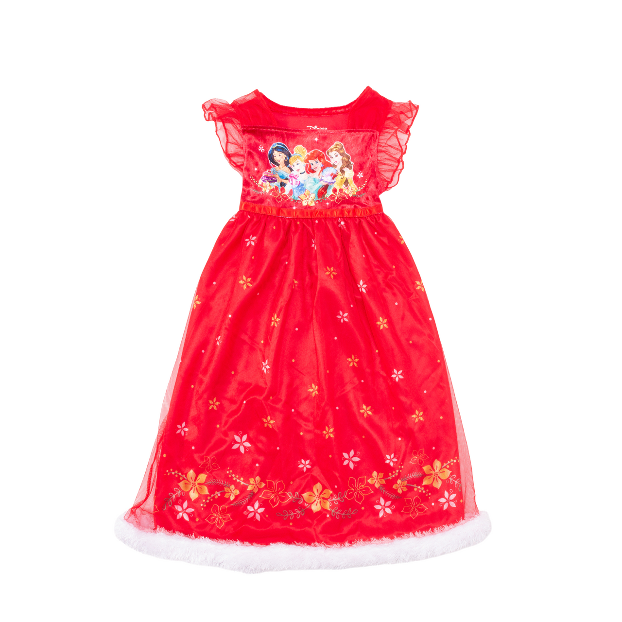 Disney Princess Girls Red Nightgown Sleepwear with Tulle Overlay