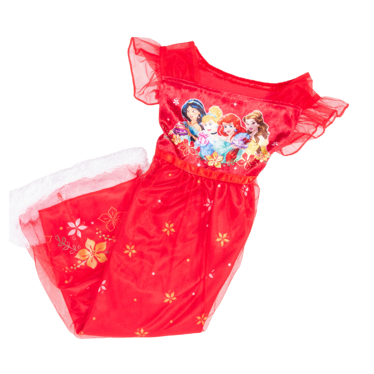 Disney Princess Girls Red Nightgown Sleepwear with Tulle Overlay