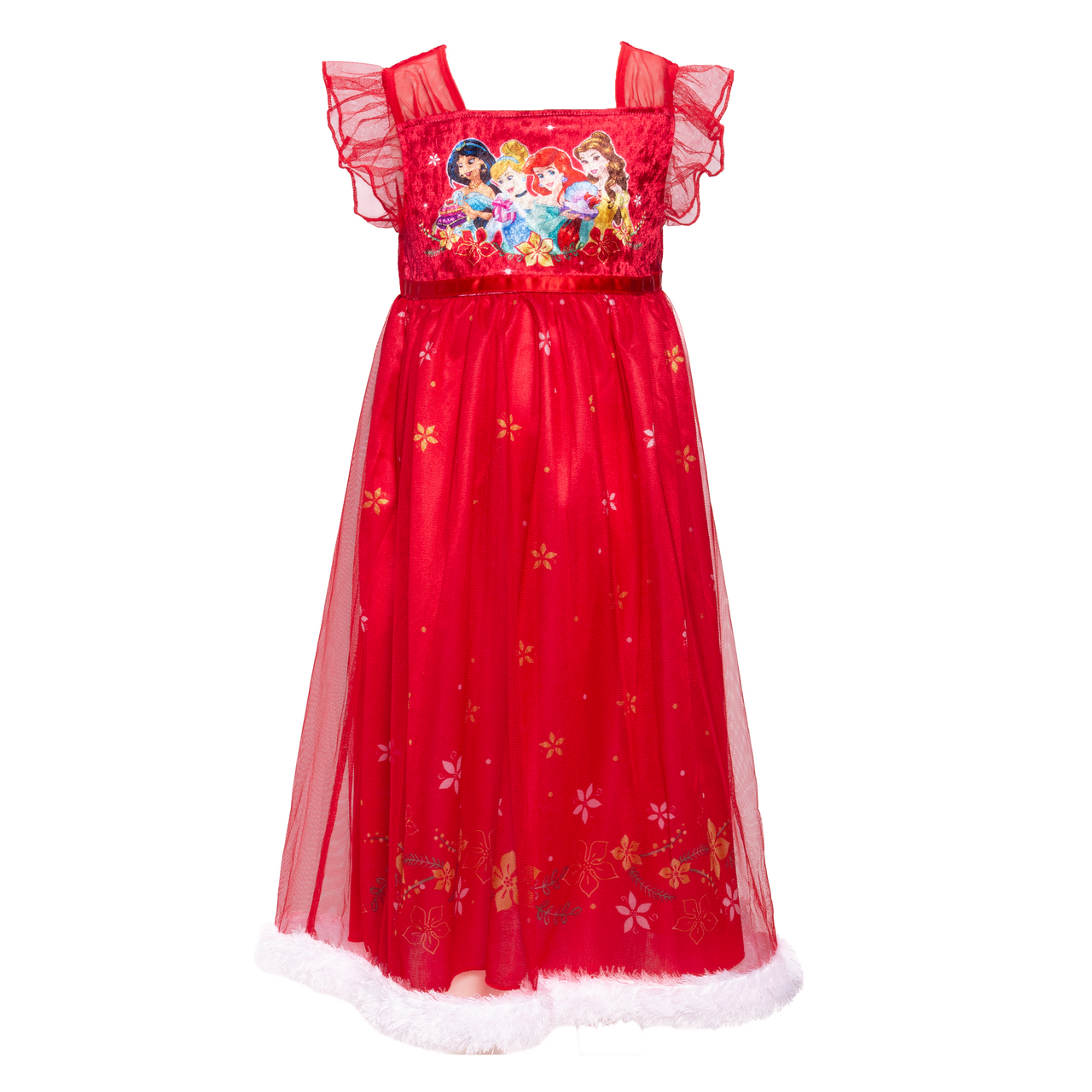 Disney Princess Girls Red Nightgown Sleepwear with Tulle Overlay