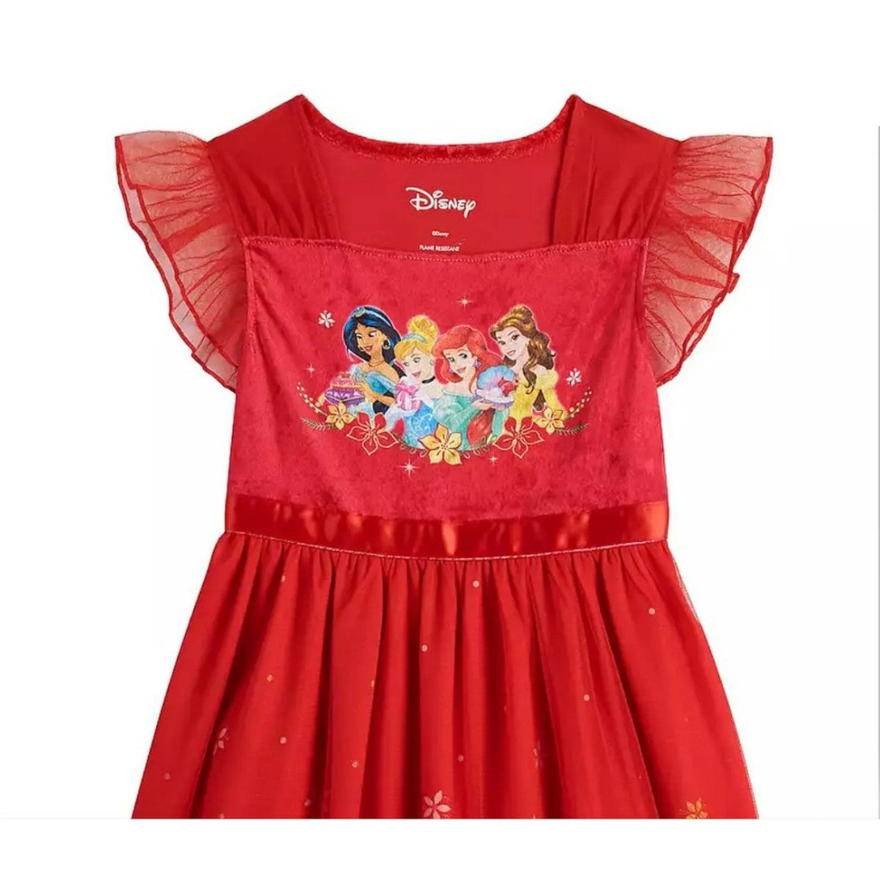 Disney Princess Girls Red Nightgown Sleepwear with Tulle Overlay