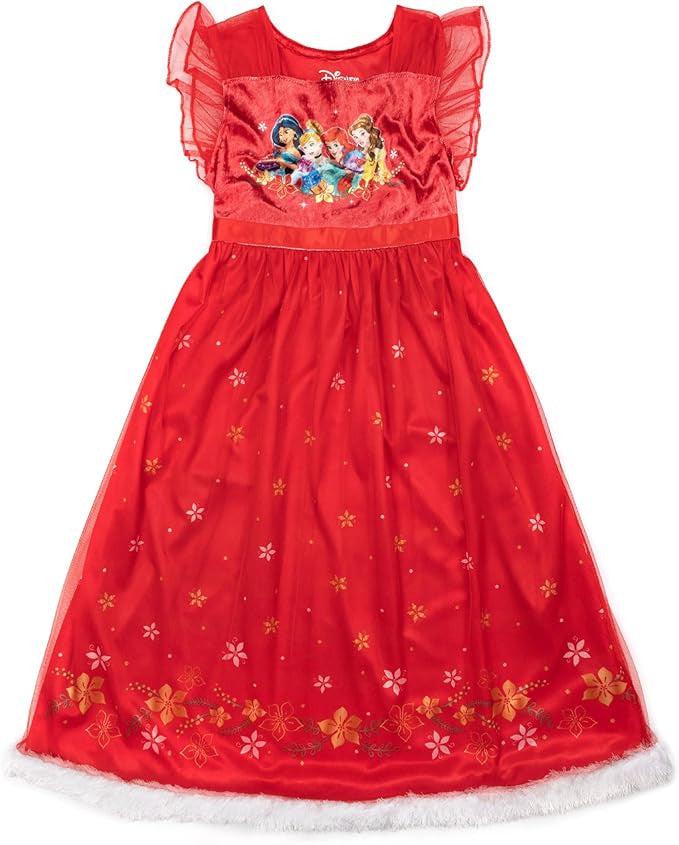 Disney Princess Girls Red Nightgown Sleepwear with Tulle Overlay