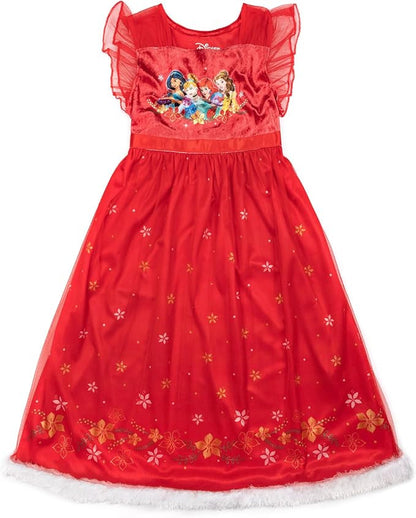 Disney Princess Girls Red Nightgown Sleepwear with Tulle Overlay
