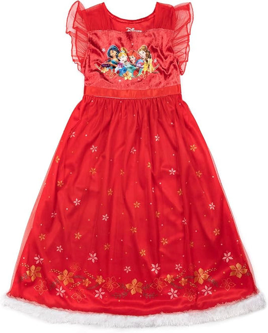 Disney Princess Girls Red Nightgown Sleepwear with Tulle Overlay