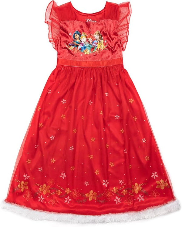 Disney Princess Girls Red Nightgown Sleepwear with Tulle Overlay