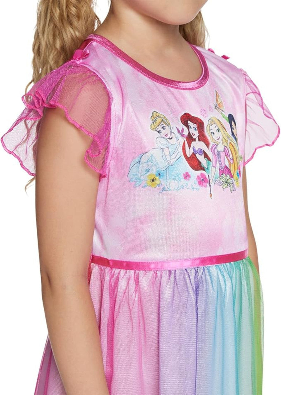 Disney Princess Girls Rainbow Nightgown Sleepwear with Tulle Overlay