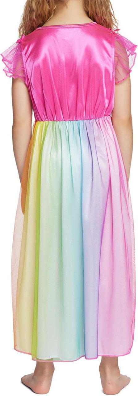 Disney Princess Girls Rainbow Nightgown Sleepwear with Tulle Overlay