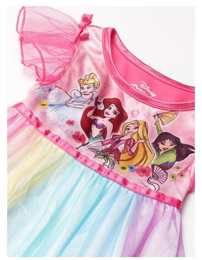 Disney Princess Girls Rainbow Nightgown Sleepwear with Tulle Overlay