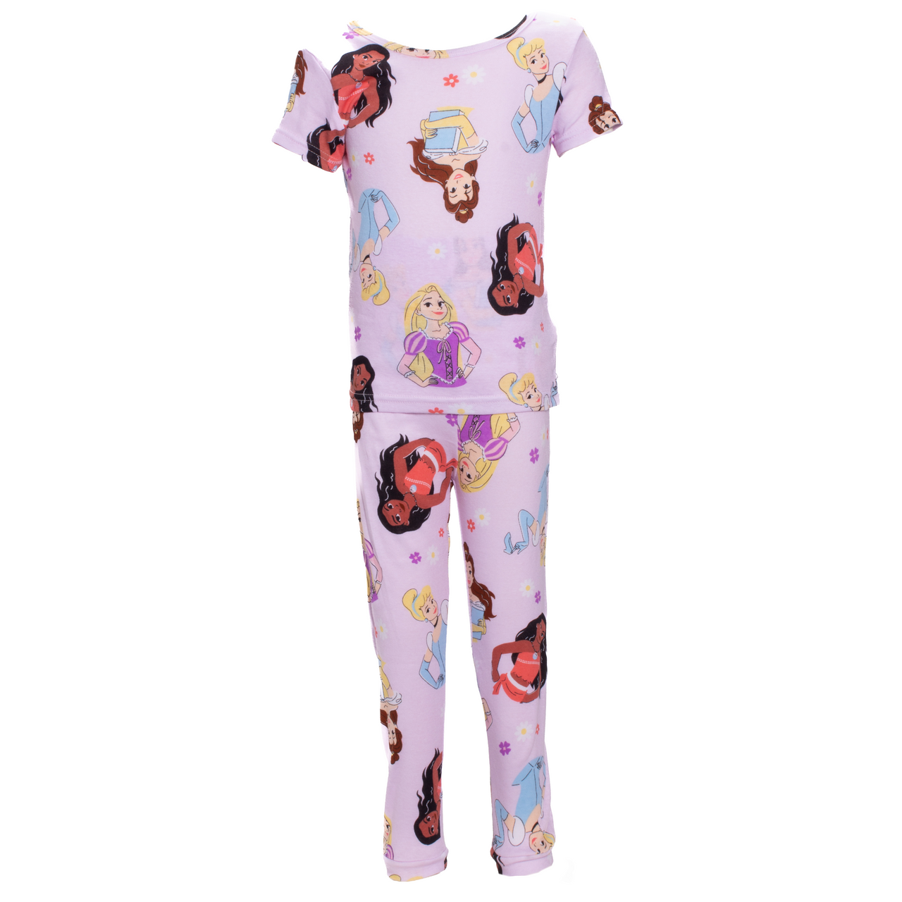 Girls’ Princess 4pc Pajama Set – Moana, Cinderella, Rapunzel & Belle – 2 Tops, Shorts & Pants