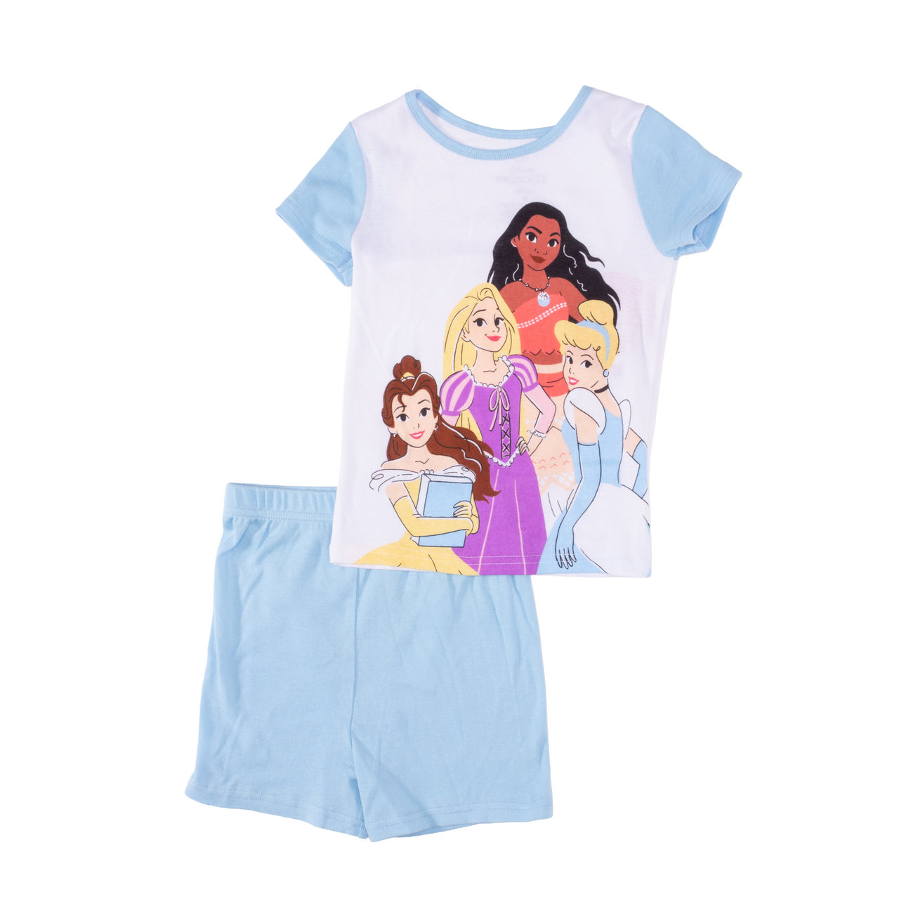 Girls’ Princess 4pc Pajama Set – Moana, Cinderella, Rapunzel & Belle – 2 Tops, Shorts & Pants